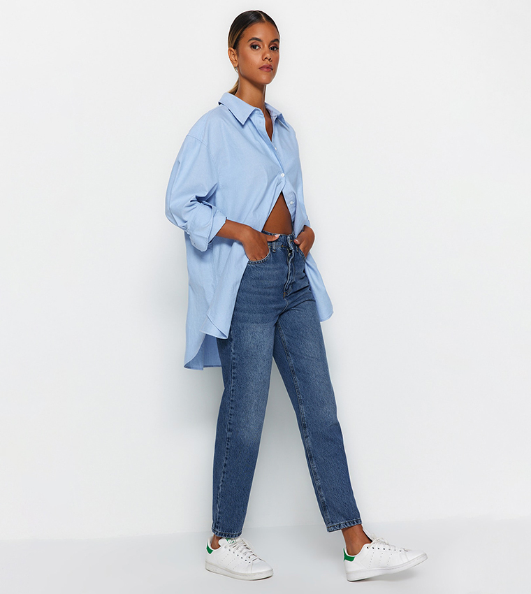 Jeans Donna Trendyol Vita Alta Mom Jeans Con Lavaggio Chiaro, Taglia 36