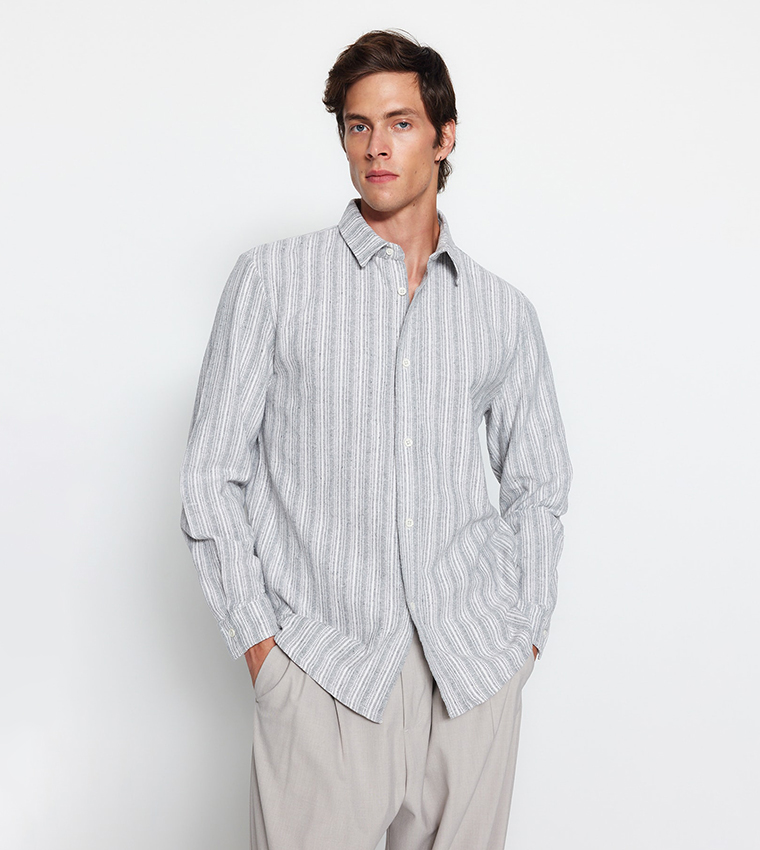 Buy Trendyol Striped Regular Fit Shirt In Grey