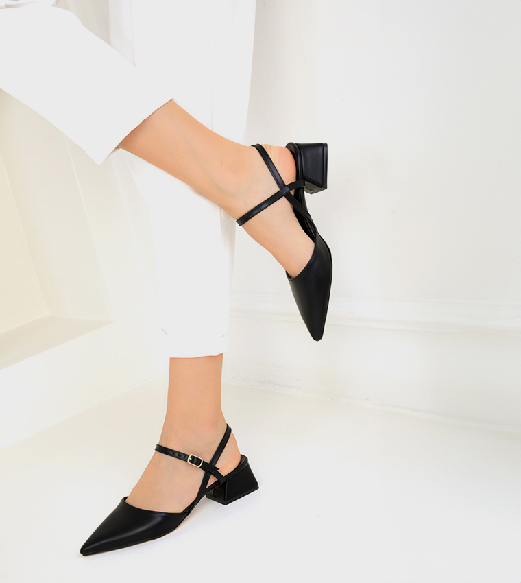 Pointed Toe Block Heel Pumps