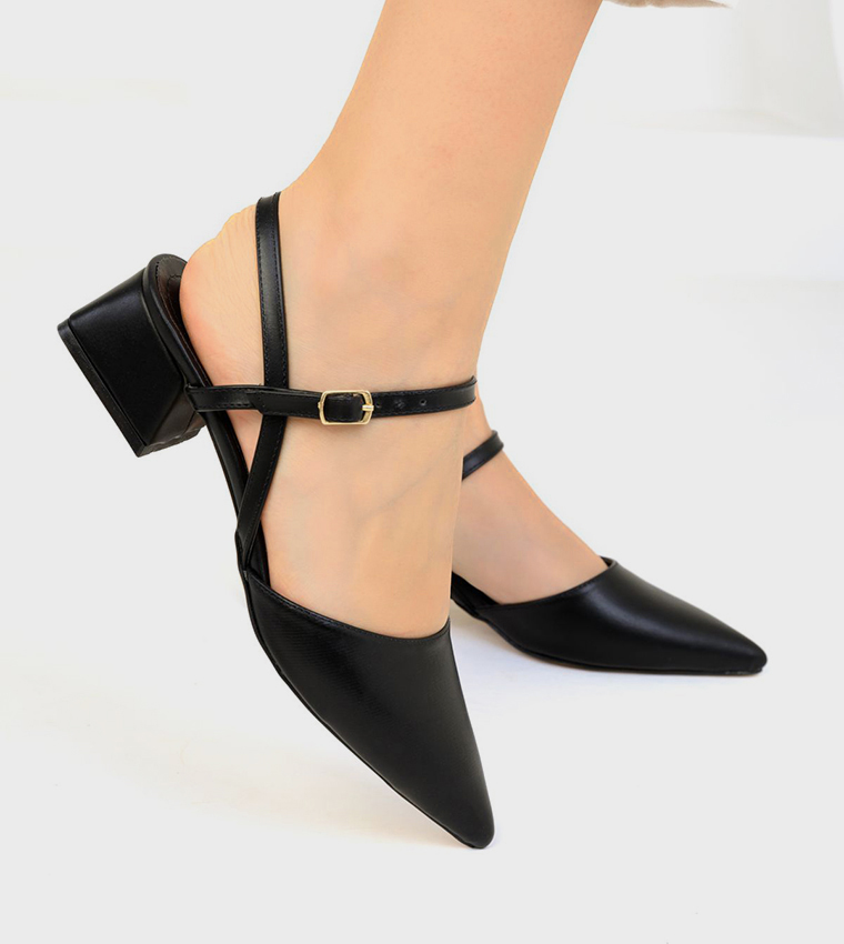 Pointed Toe Block Heel Pumps