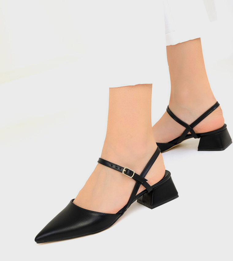Pointed Toe Block Heel Pumps