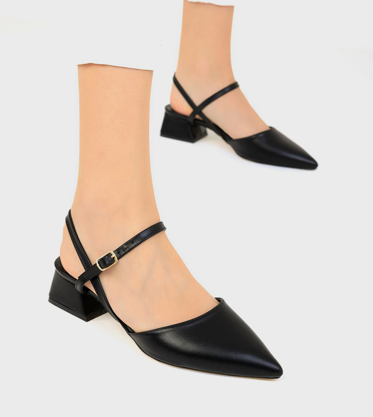 Pointed Toe Block Heel Pumps