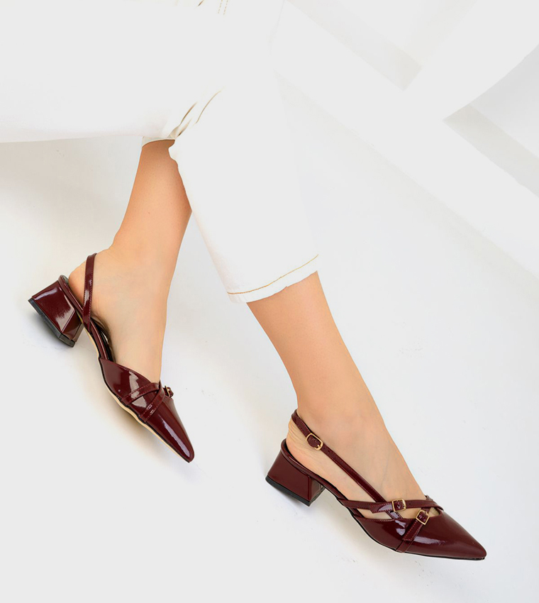 Buy SOHO Pointed Toe Block Heel Pumps In Burgundy 6thStreet Bahrain