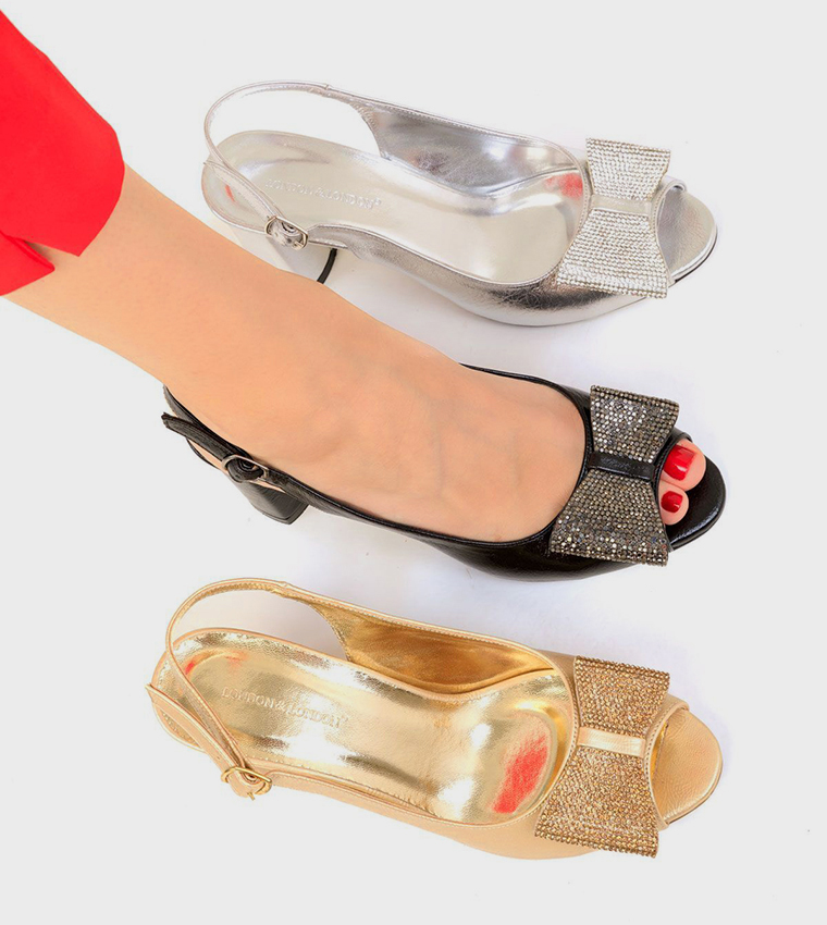 Bow Detail Peep Toe Block Heel Sandals