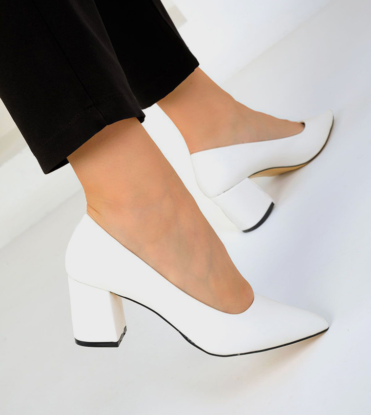 Buy SOHO Outlet Pointed Toe Block Heel Pumps In White 6thStreet UAE