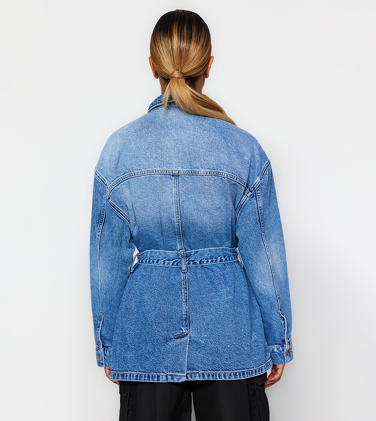 Oversized long shop denim jacket womens