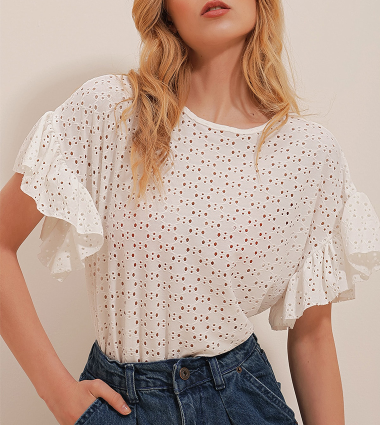 Schiffli Crew Neck Top