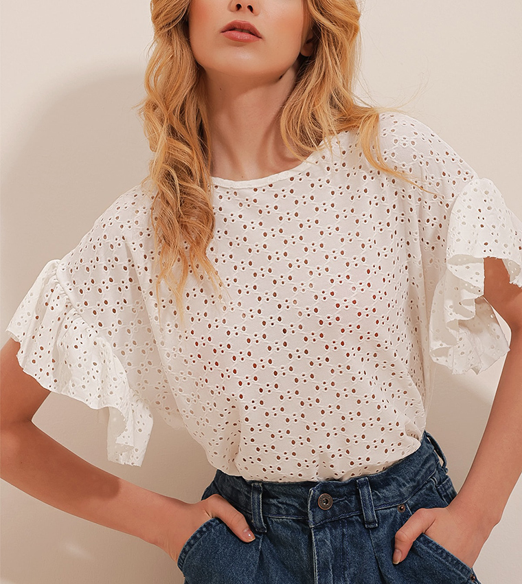 Schiffli Crew Neck Top