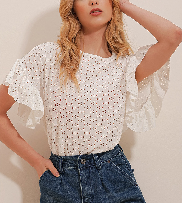 Schiffli Crew Neck Top
