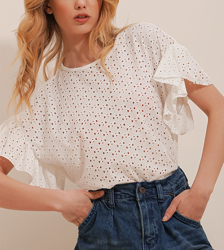 Schiffli Crew Neck Top