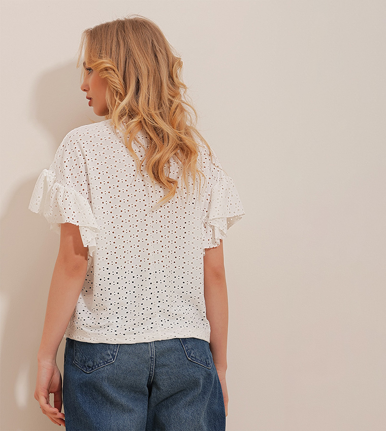 Schiffli Crew Neck Top