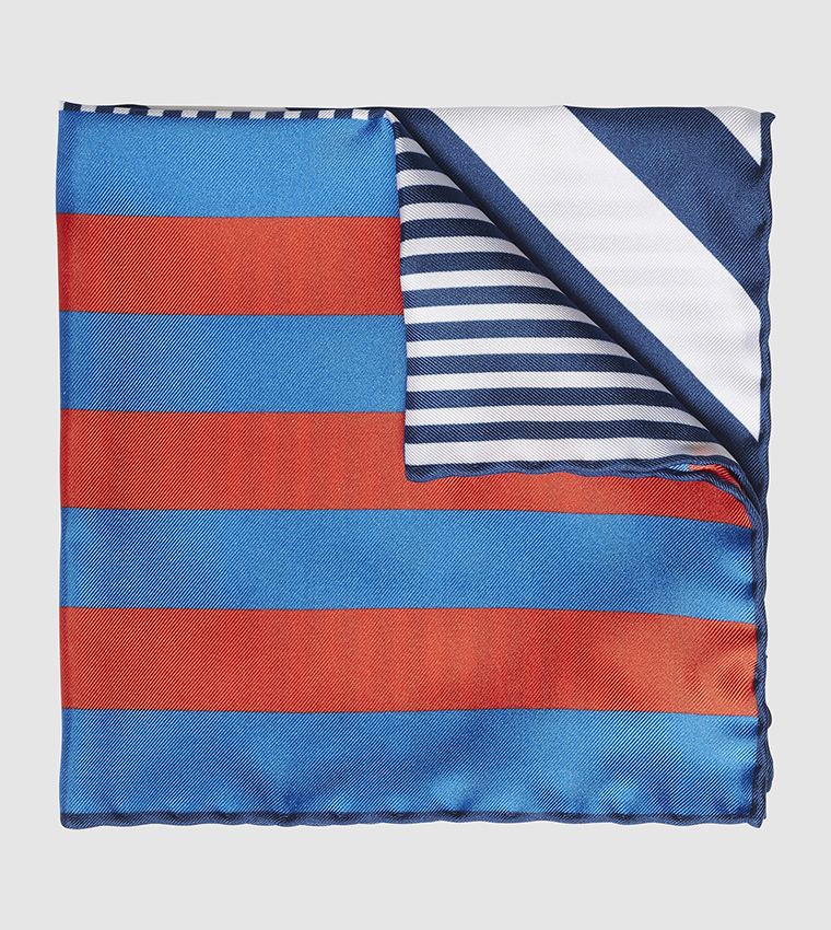 Buy Tommy Hilfiger Silk Twill Color Block Pocket Square In Navy