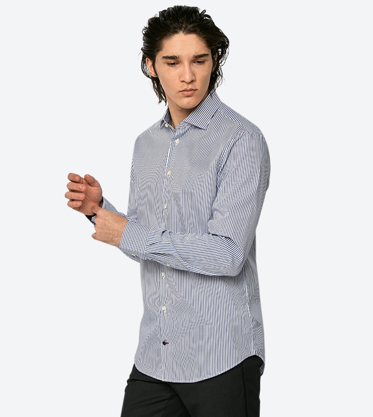 Buy Tommy Hilfiger Vertical Striped Printed Classic Collar Shirt Navy TT0TT04771 In Navy 6thStreet Oman