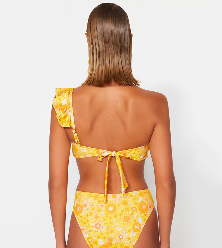 Buy Trendyol Floral Patterned One Shoulder Accessorized Bikini Top