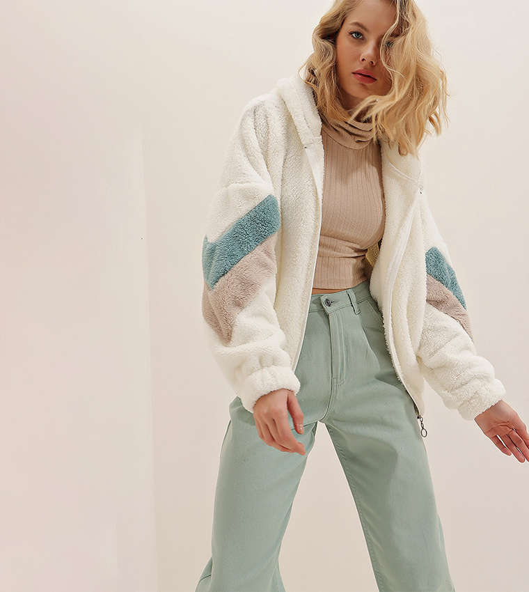 Oversized Zipper Detail Hooded Jacket