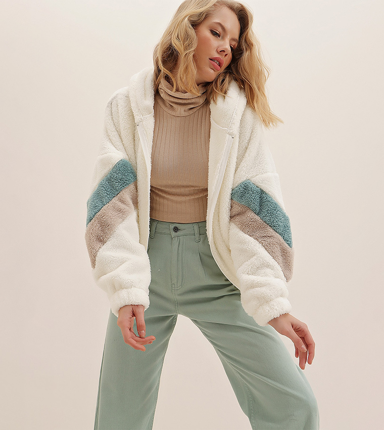 Oversized Zipper Detail Hooded Jacket