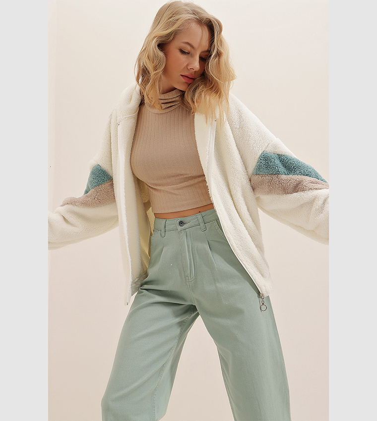 Oversized Zipper Detail Hooded Jacket