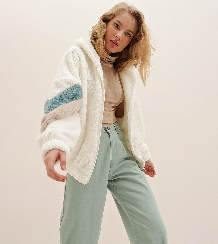 Oversized Zipper Detail Hooded Jacket