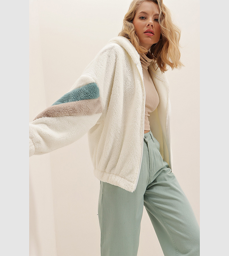 Oversized Zipper Detail Hooded Jacket