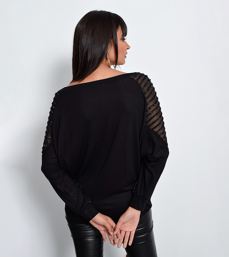 Buy Cool And Sexy Long Sleeves Knitted Top In Black 6thstreet Kuwait