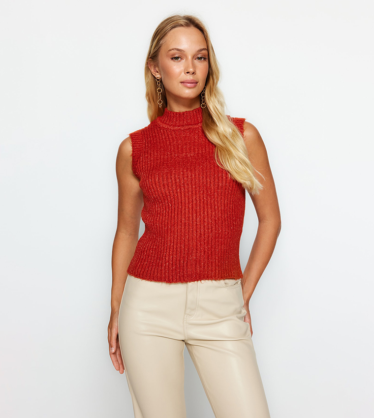 Red high neck hot sale sleeveless top