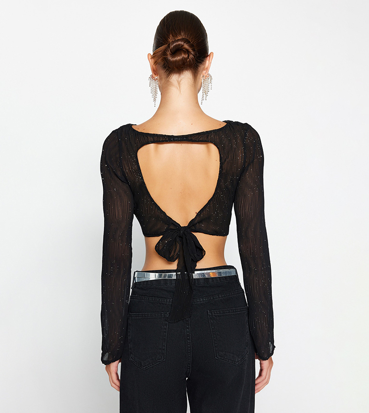 Black outlet Top With Lace tie Back