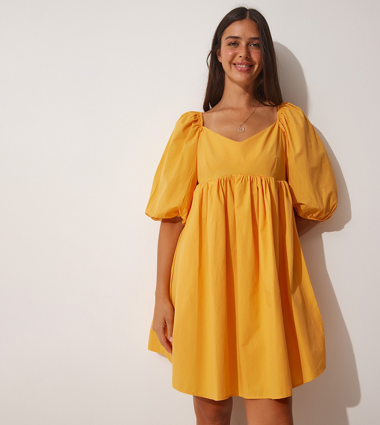 Orange ruffle sleeve clearance dress