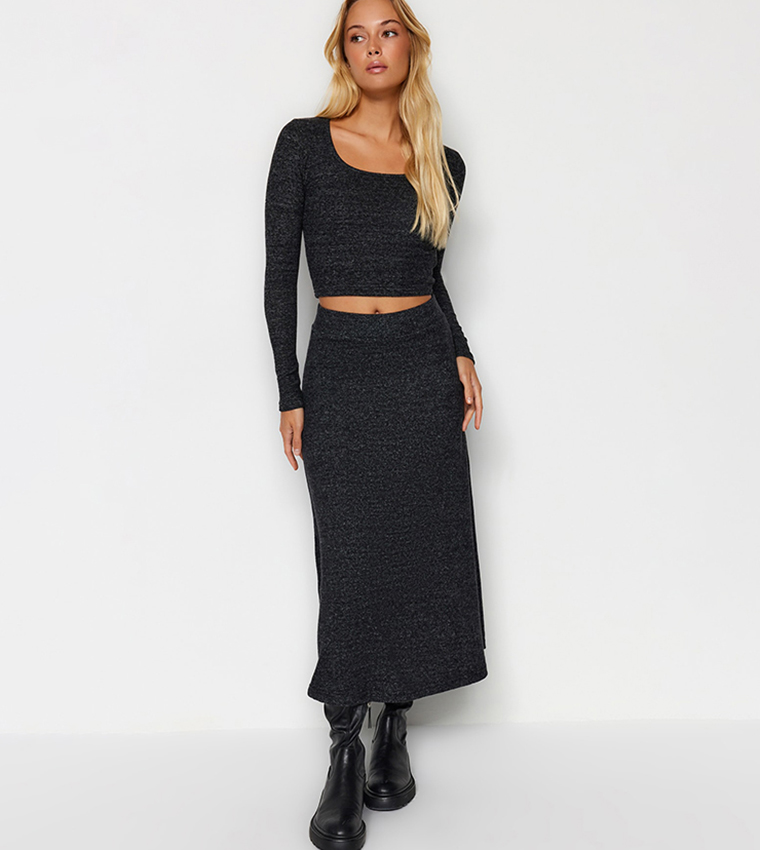 Grey midi deals skirt