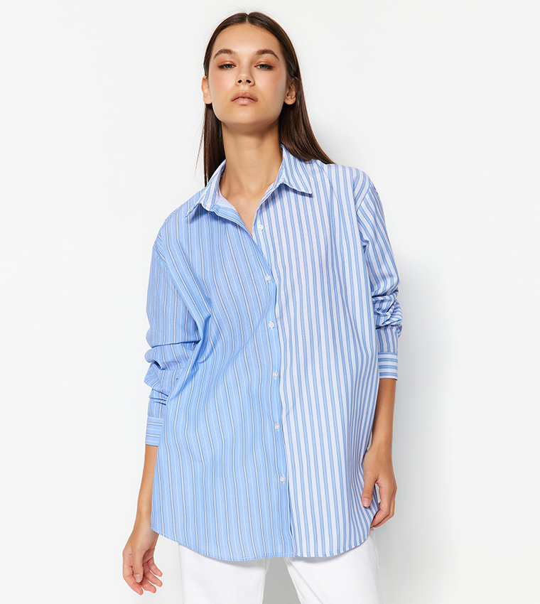 Buy Trendyol Colorblock Striped Shirt In Blue