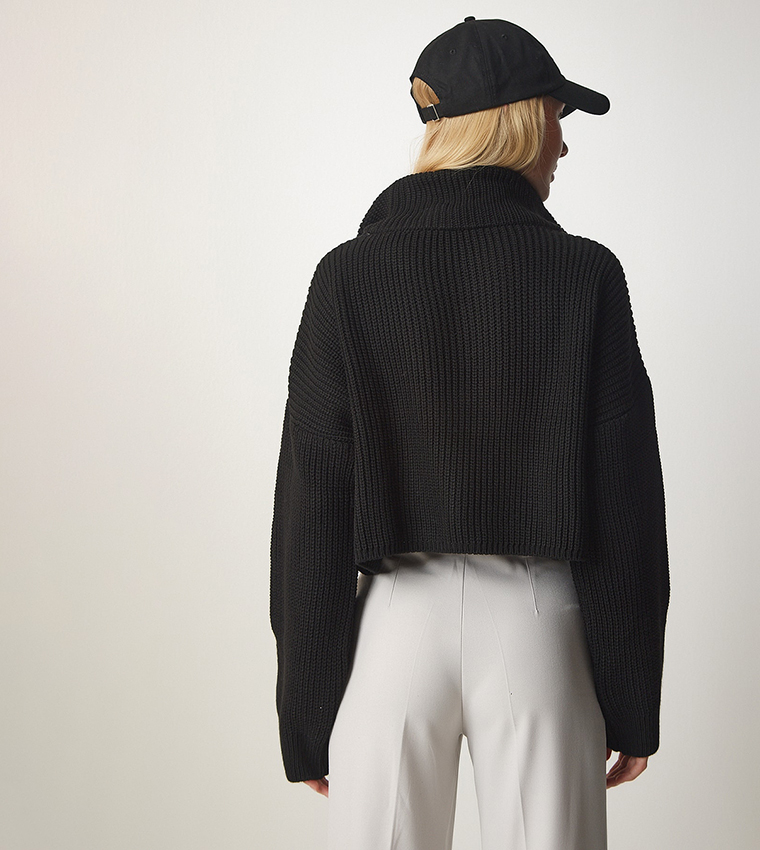 Half-Zipper Knitted Crop Sweater