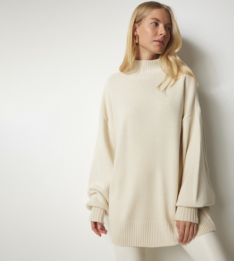 Oversized cream roll outlet neck jumper