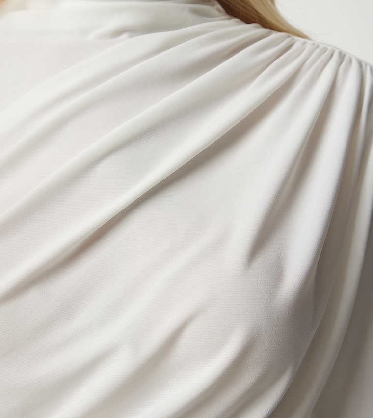 Solid Ruched High Neck Top