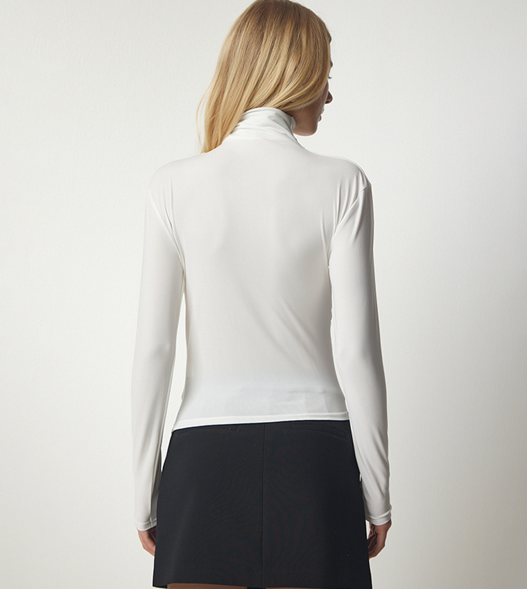 Solid Ruched High Neck Top