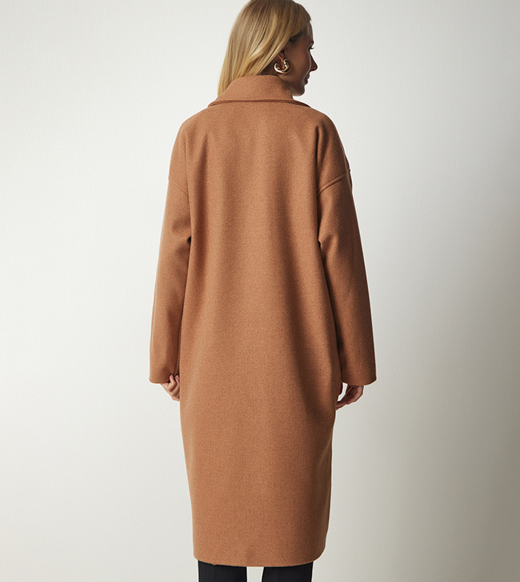 Buy Happiness stanbul Double Breasted Oversized Stash Coat In Tan 6thStreet Bahrain