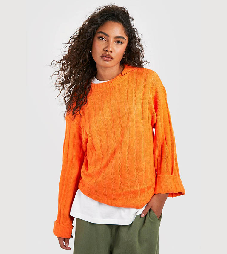 Orange on sale ribbed sweater