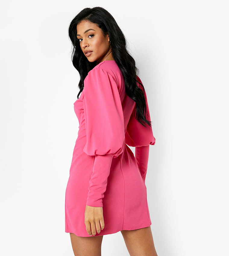 Buy Boohoo Volume Sleeves Blazer Dress In Hot Pink | 6thstreet Kuwait