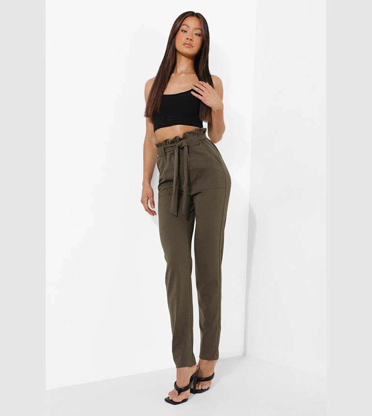 BELTED PAPERBAG CARGO PANTS - Khaki