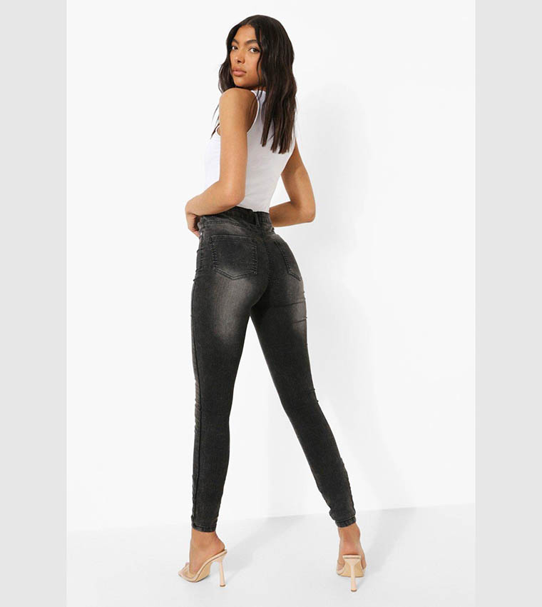 Buy Boohoo High Waisted Acid Wash Jeggings In Black