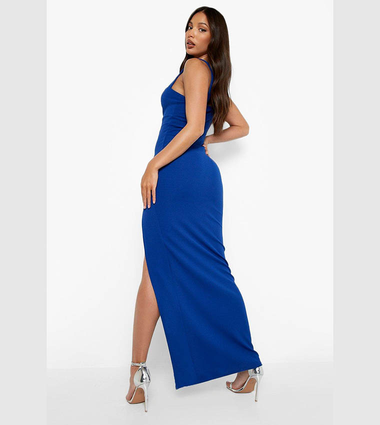 Buy Boohoo Square Neck Side Split Maxi Dress In Blue | 6thStreet Oman