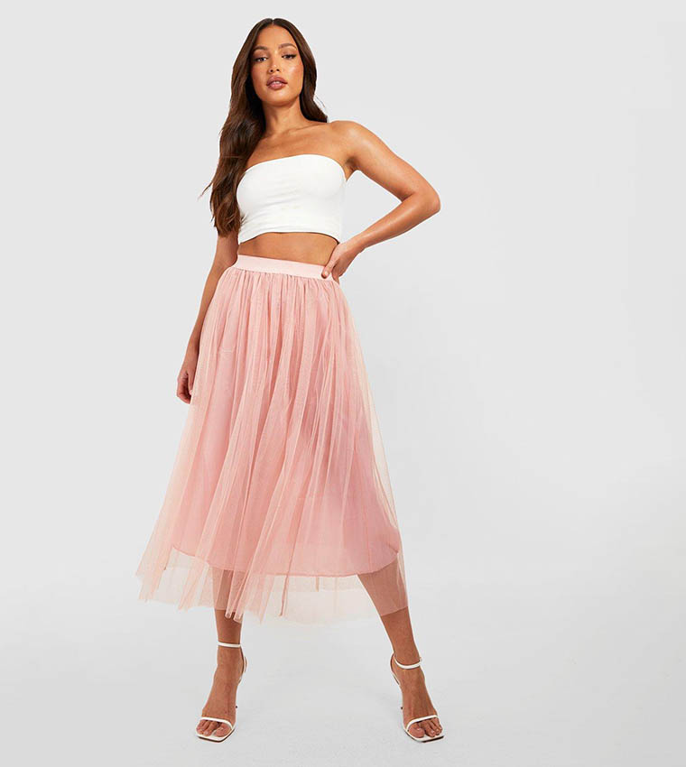 Buy Boohoo Boutique Tulle Mesh Midi Skirt In Pink 6thStreet Kuwait