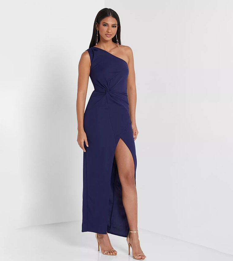 Buy Little Mistress One Shoulder Front Slit Dress In Navy 6thStreet Saudi Arabia