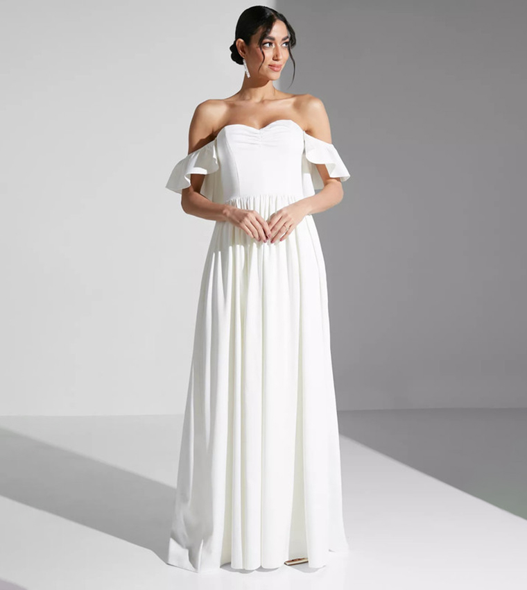 Buy Little Mistress Off Shoulder Ruched Bridal Dress In White 6thStreet UAE