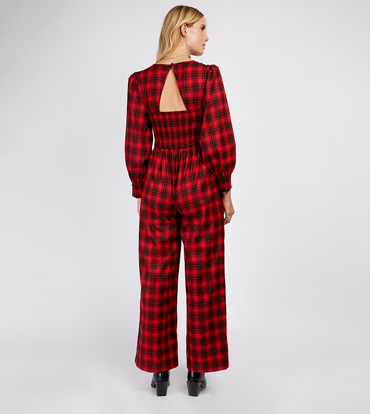 Buy Little Mistress Plaid Tie Detail Jumpsuit In Red 6thStreet UAE