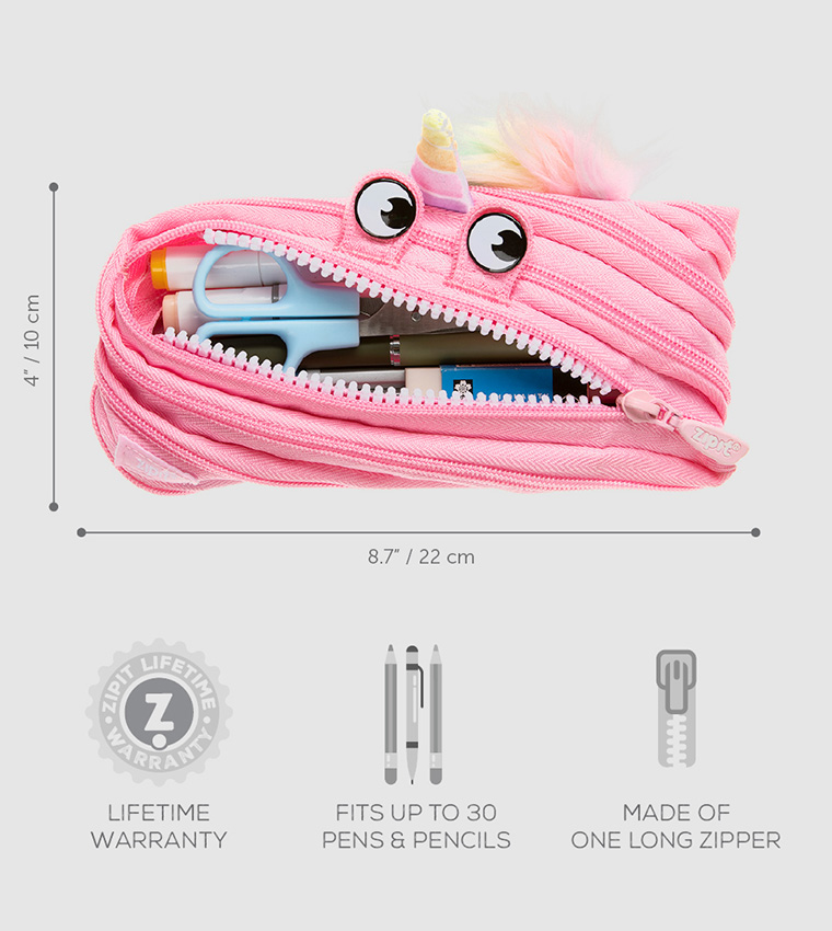 Zipit Unicorn Pencil Case Cute Pencil Pouch, (Pink Unicorn)