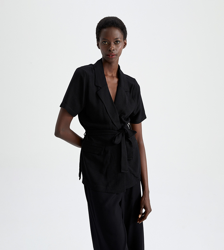 Buy DeFacto Solid Belted Wrap Top In Black 6thStreet Saudi Arabia