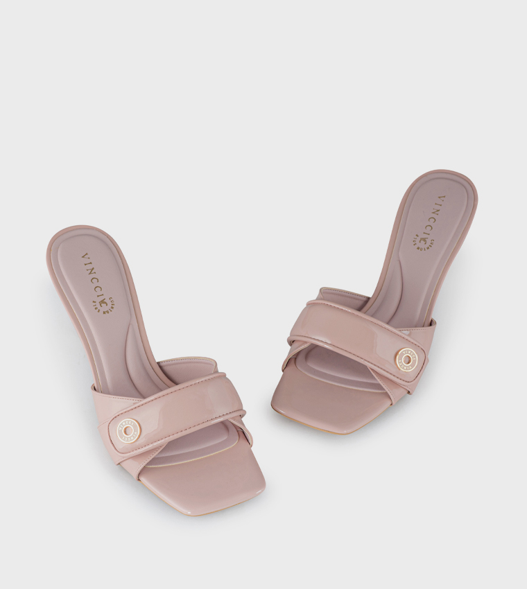 Textured Square Toe Heeled Sandals