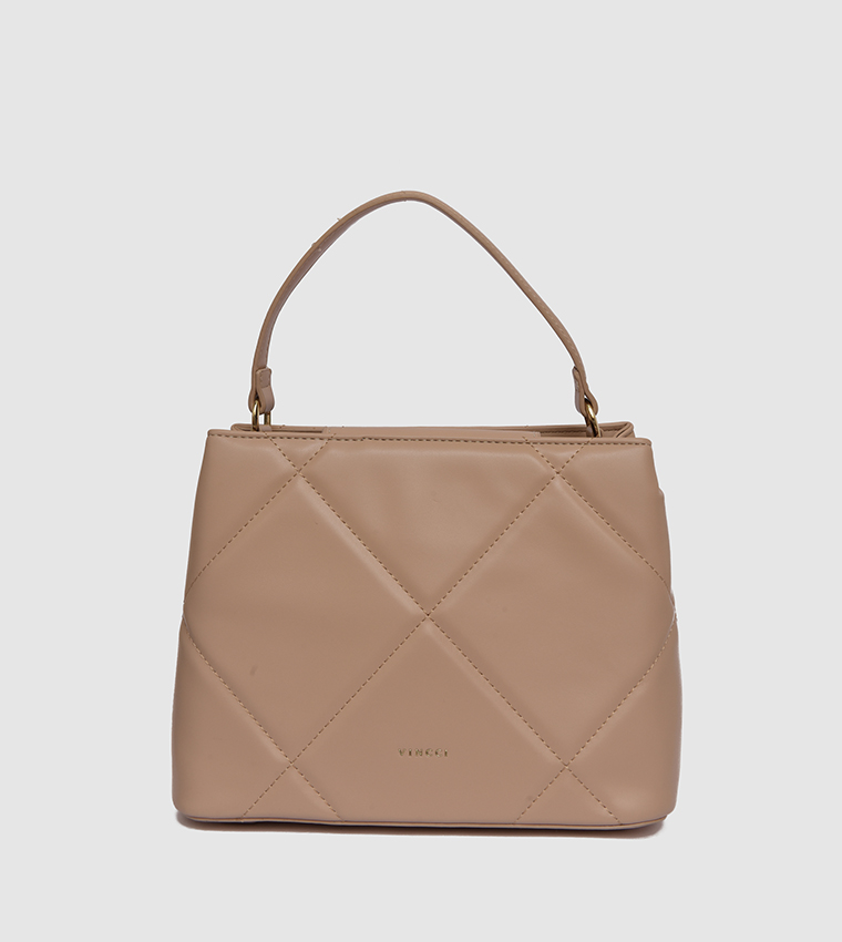 Buy VINCCI Quilted Twist Lock Shoulder Bag In Beige 6thStreet Qatar