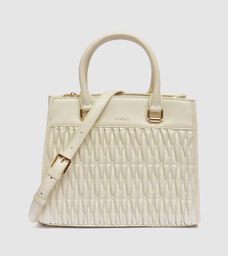 Buy VINCCI Quilted Logo Detail Top Handle Bag In Beige | 6thStreet UAE