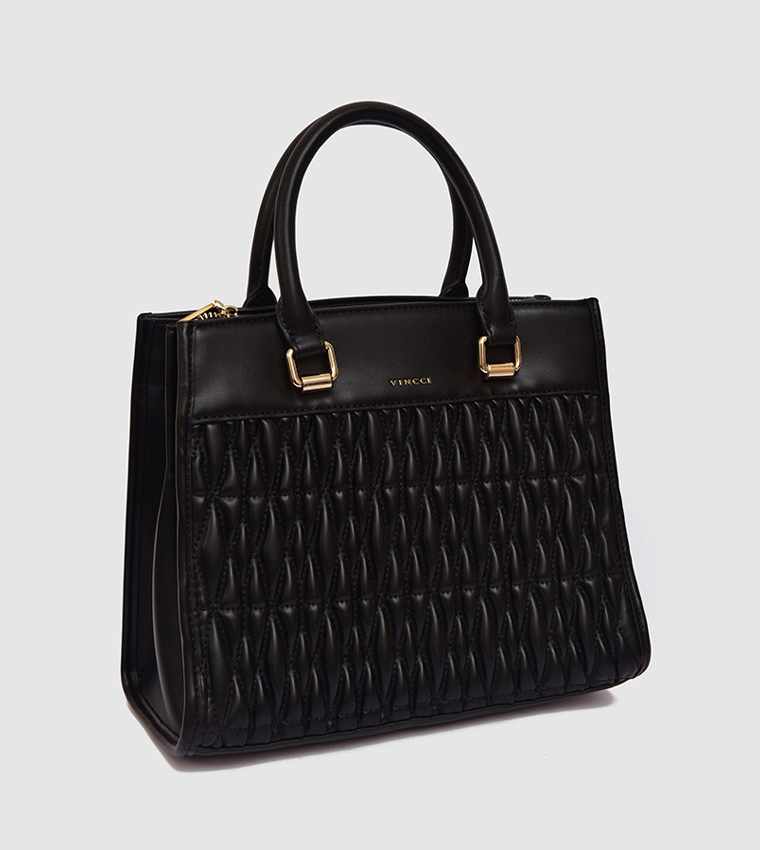 Buy VINCCI Quilted Logo Detail Top Handle Bag In Black 6thStreet UAE