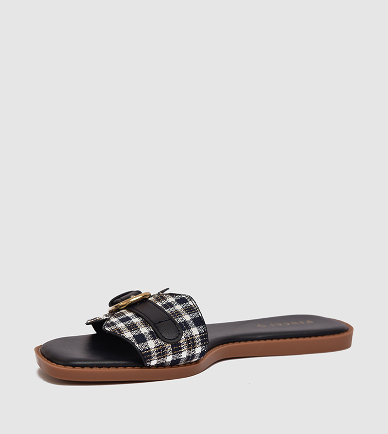 Plaid Strap Flat Sandals